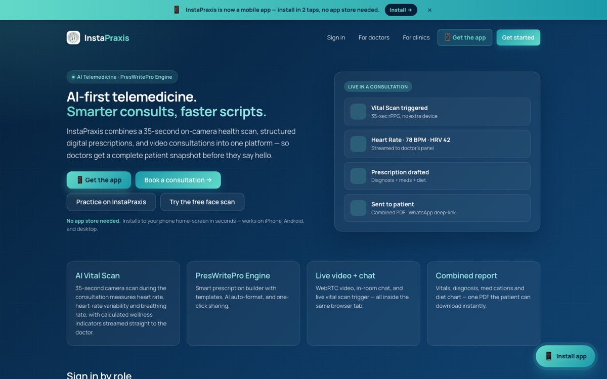 InstaPraxis platform homepage